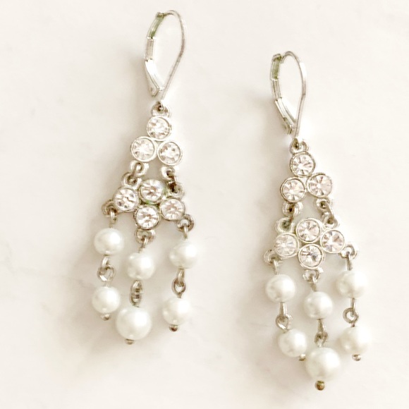 Pearl and rhinestone chandelier wedding earrings